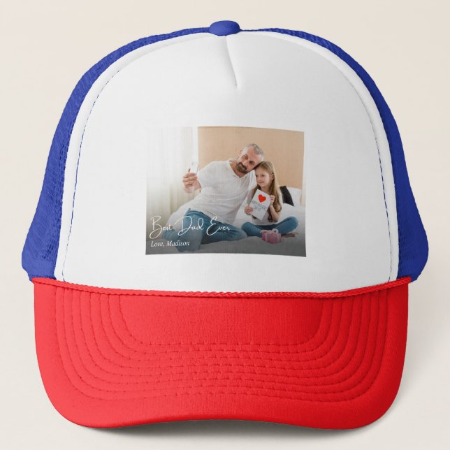 Bester Vater je einfaches benutzerdefiniertes Foto Truckerkappe (Vorderseite)
