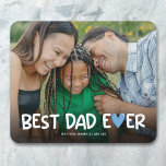 Bester Vater je Familie Foto Mousepad<br><div class="desc">Modernes Familienbild-Mauspad mit einem voll bedruckten Foto, das Sie durch Ihr eigenes ersetzen können, das niedliche Sprichwort "Bester Papa je", das ein blaues Herz in das typografische Design integriert, und die Namen, von wem es stammt.</div>