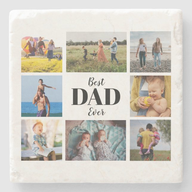 Bester Vater je Foto Collage Vater Stone Untersetz Steinuntersetzer (Vorderseite)