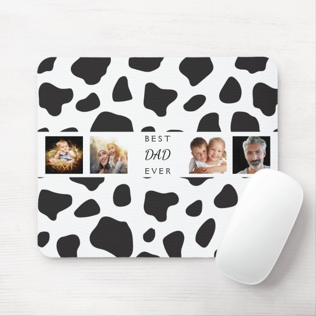 Bester Vater je Foto Kollage Kuh Schwarz-weiß Mousepad (Mit Mouse)