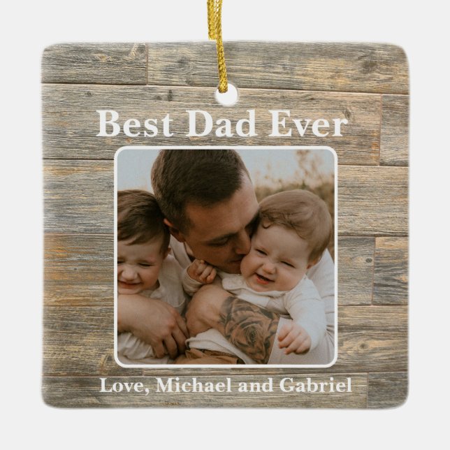 Bester Vater je gestört rustikalen hellen Holz Get Keramikornament (Vorderseite)