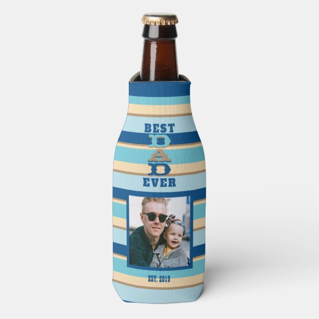 Bester VATER je gestreiftes Foto Flaschenkühler (Flaschenvorderseite)