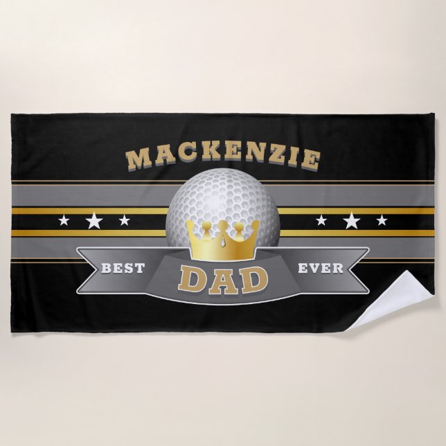 Bester Vater je Golf Ball im BLACK Strandtuch (Vorderseite)