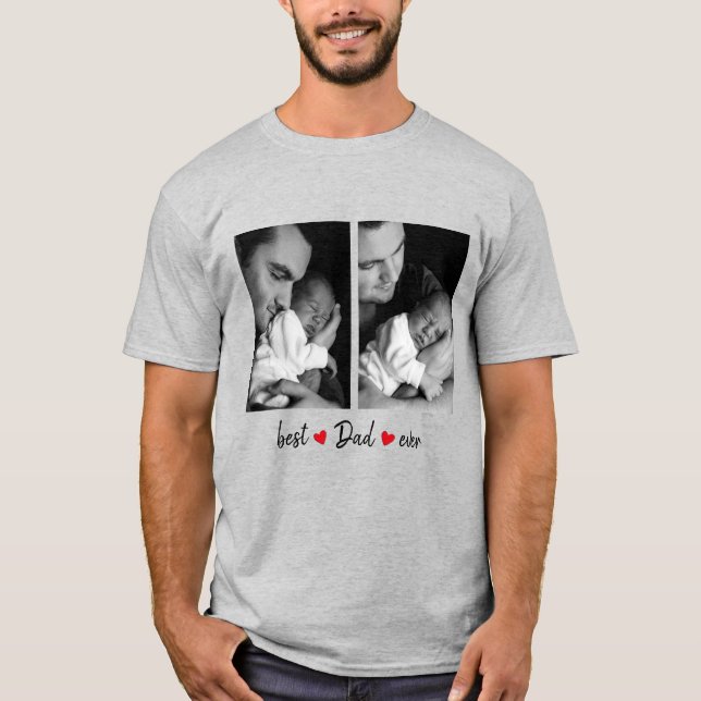 Bester Vater je Grau 2 Foto kundenspezifisch T-Shirt (Vorderseite)