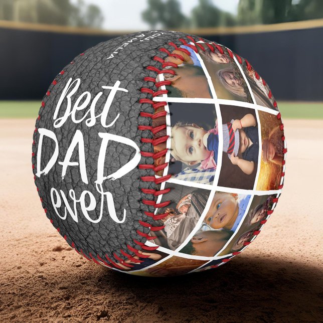 Bester Vater je graues Leder Print 6 Foto Collage Baseball (Von Creator hochgeladen)