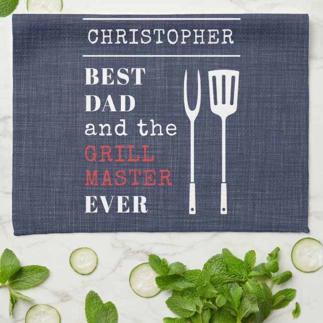 Bester Vater je Grillmeistermeister Name Geschirrtuch (Gefaltet)