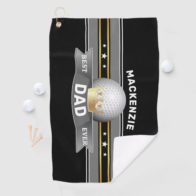 Bester Vater je Imitat Goldene Krone und Golf Ball Golfhandtuch (Insitu)