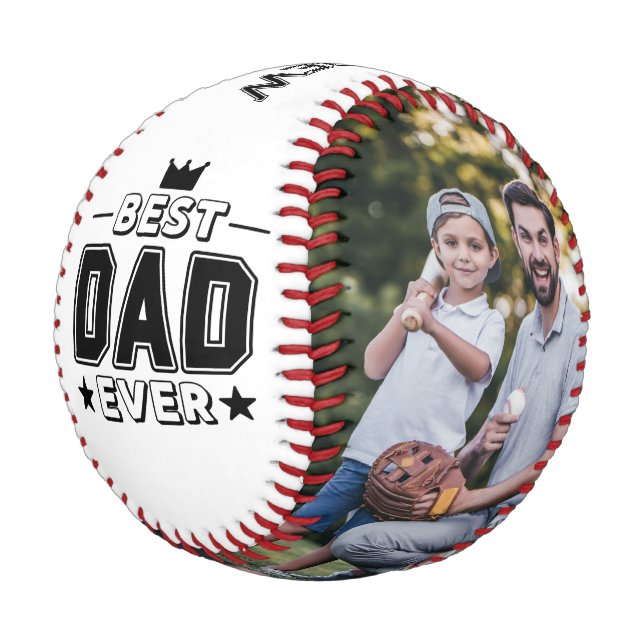 Bester Vater je Individuelle Name Modernes 2 Foto Baseball (Schrägansicht)