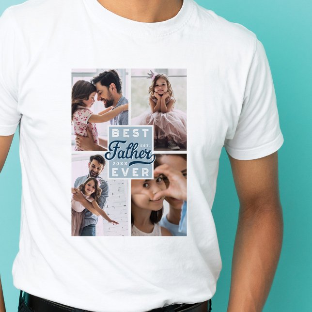 Bester Vater je kundenspezifisches Vierer-Foto-Fam T-Shirt (Von Creator hochgeladen)