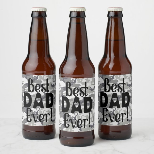 Bester Vater je | Light Camouflage Grau Muster Bierflaschenetikett (Flaschen)