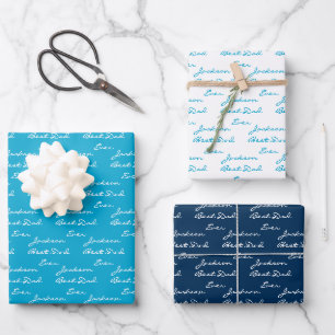 Bester Vater je Marine Blue Personalisiert Geschenkpapier Set