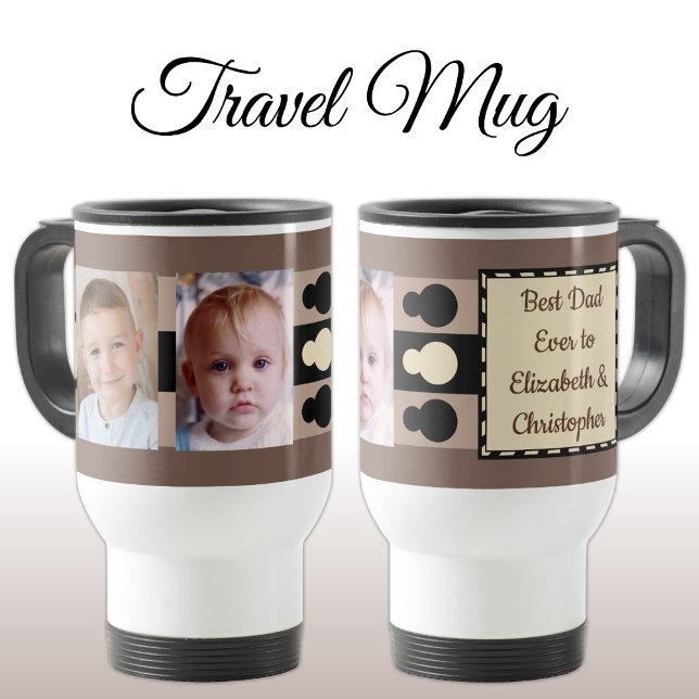 Bester Vater je mit den Fotos Namen Braun Creme Reisebecher (Von Creator hochgeladen)