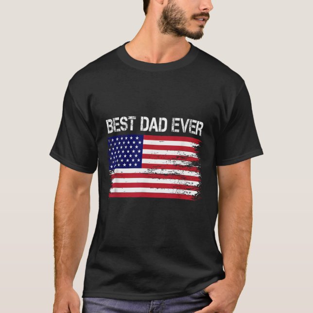 Bester Vater je mit US-amerikanischen Flaggen Gesc T-Shirt (Vorderseite)