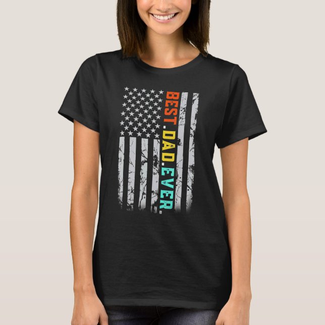 Bester Vater je mit US-amerikanischer Fahne für Va T-Shirt (Vorderseite)