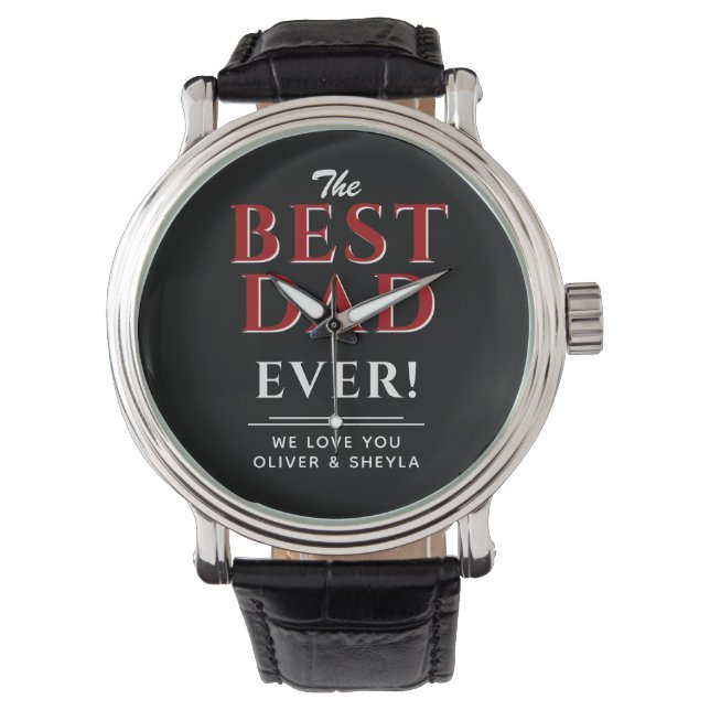 Bester Vater je Moderne Schwarze Typografie Vater Armbanduhr (Vorderseite)