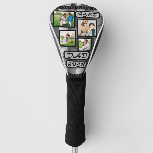 Bester Vater je Moderner Grauer Vater 4 FotoCollag Golf Headcover (Vorderseite)
