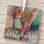 Bester Vater je Modernes, einfaches und spielerisc Ornament Aus Glas<br><div class="desc">Design besteht aus moderner und spielerischer Schriftzeichen. Fügen Sie Foto der Familie hinzu.</div>