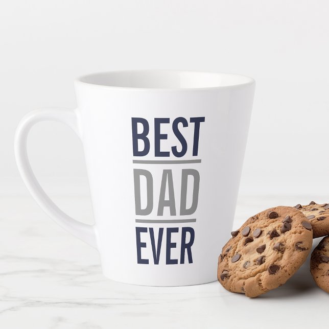 Bester Vater je | Modernes Navy Blue und Grau Milchtasse (Von Creator hochgeladen)