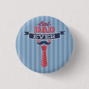 Bester Vater je Mustache und Krawatte Blaue Streif Button