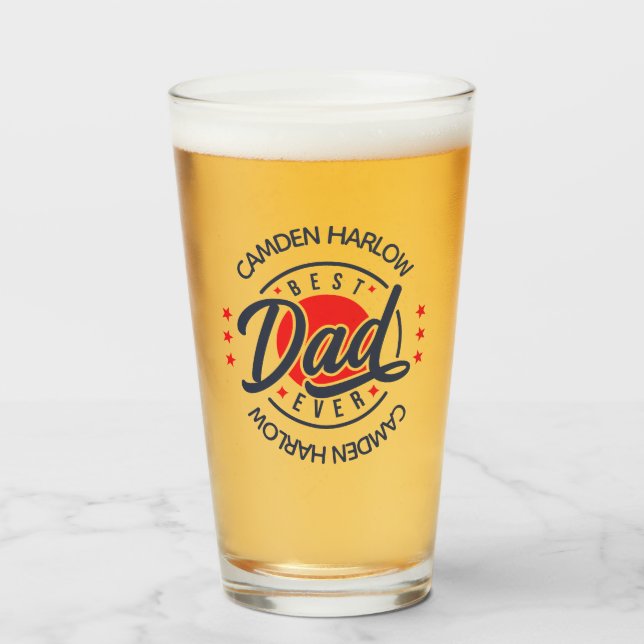 Bester Vater je Name Red White Blue Glas (Vorne (Gefüllt))