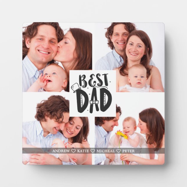 Bester Vater je, Personalisiertes 4 Foto Uni Gesch Fotoplatte (Vorderseite)