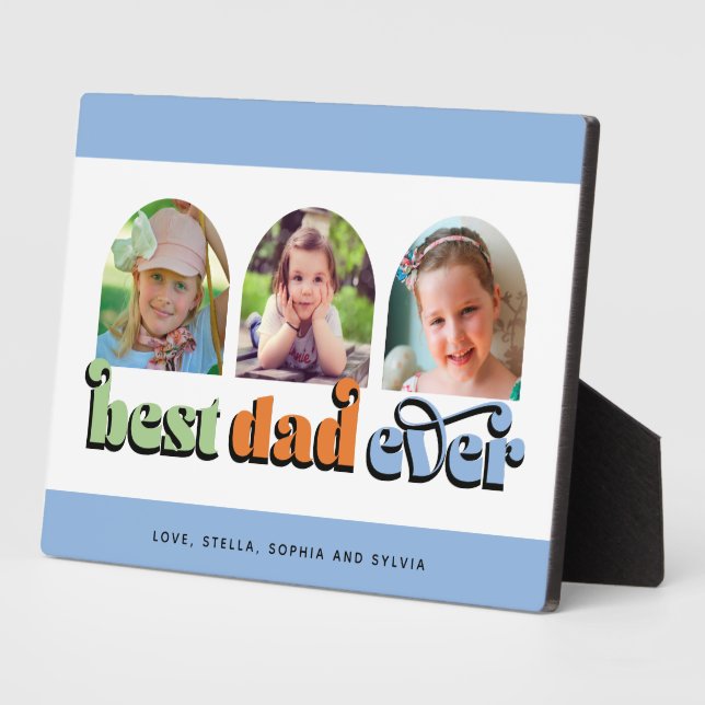 Bester Vater je Retro Text 3 Fotos Fotoplatte (Seite)