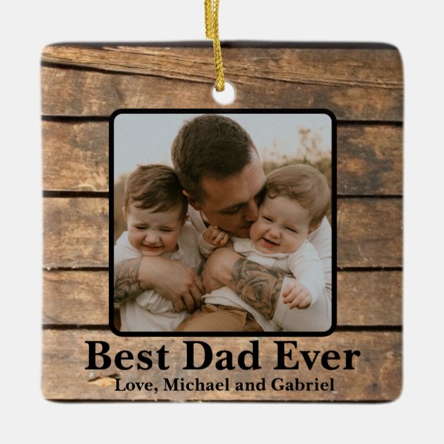 Bester Vater je rustikal bedrücktes Holzmuster Keramikornament (Vorderseite)