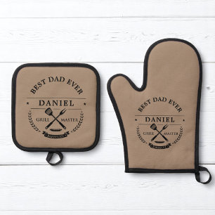 Bester Vater je rustikaler Grillmeister am Tag des Ofenhandschuh & Topflappen-Set