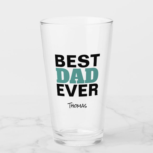 Bester Vater je Schwarze Aquamarine Typografie Per Glas (Vorderseite)