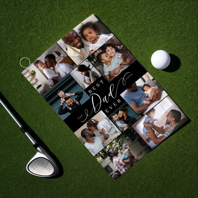 Bester Vater je Script Vatertag FotoCollage Golfhandtuch (Best Dad Ever Script Father's Day Photo Collage Golf Towel)