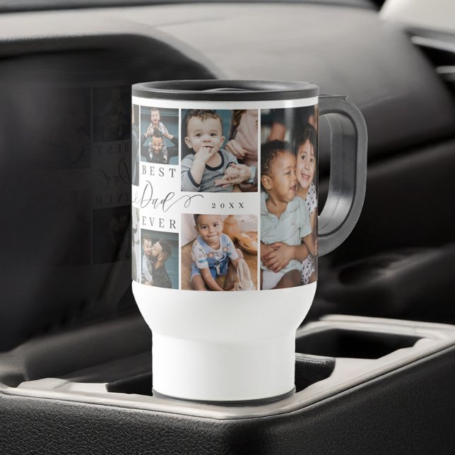 Bester Vater je Script Vatertag FotoCollage Reisebecher (Best Dad Ever Script Father's Day Photo Collage Travel Mug)