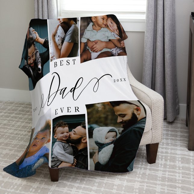 Bester Vater je Script Vathers Day Foto Collage Fleecedecke (Best Dad Ever Script Fathers Day Photo Collage Fleece Blanket)