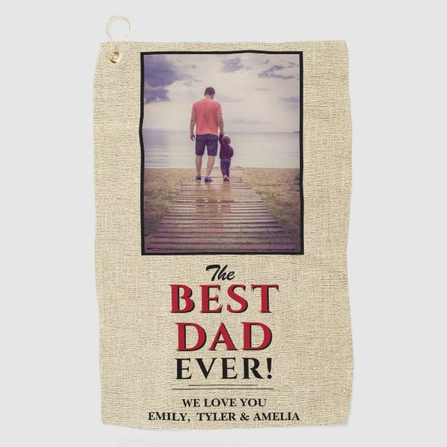 Bester Vater je Typografie Rustikales Beige Foto Golfhandtuch (Vorderseite)