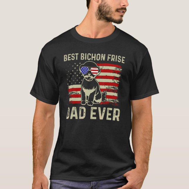 Bester Vater je US-Flagge Vater Joke Bichon Flag 4 T-Shirt (Vorderseite)