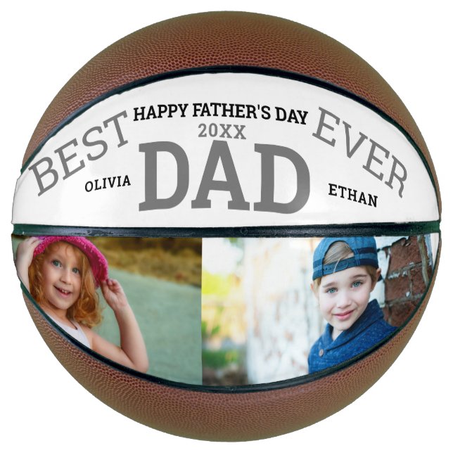 Bester Vater je Vater 2 Foto Individuelle Name Basketball (Vorderseite)