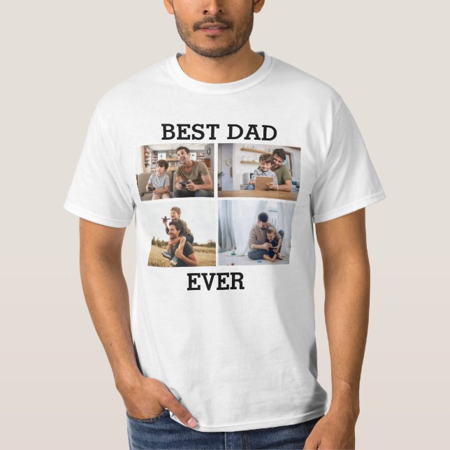Bester Vater je Vater Daddy Foto Collage Bild T-Shirt (Vorderseite)