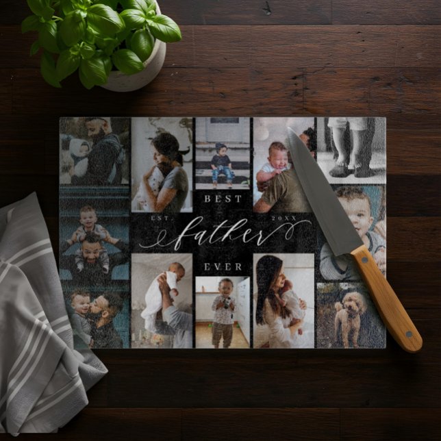 Bester Vater je | Vatertag, 12. FotoCollage Schneidebrett (Best Father Ever | Father's Day 12 Photo Collage Cutting Board)