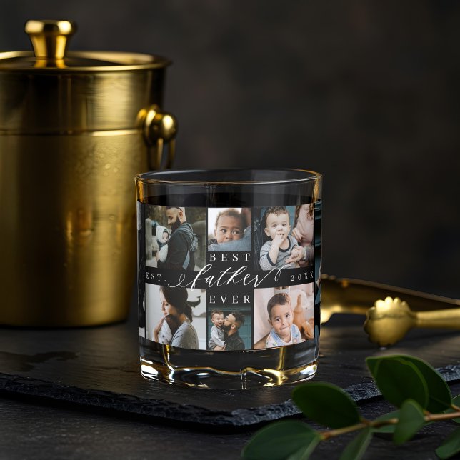 Bester Vater je | Vatertag 8 FotoCollage Whiskyglas (Best Father Ever | Father's Day 8 Photo Collage Whiskey Glass)