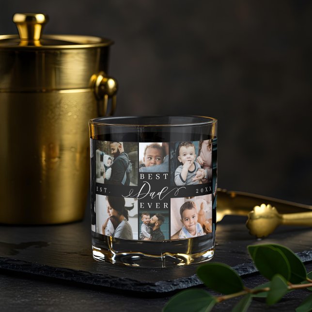 Bester Vater je | Vatertag 8 FotoCollage Whiskyglas (Best Dad Ever | Father's Day 8 Photo Collage Whiskey Glass)
