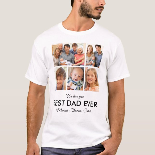 Bester Vater je Vatertag FotoCollage T-Shirt (Vorderseite)