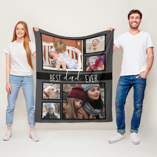 Bester Vater je Vatertag Multi-Foto Grau Fleecedecke (Beispiel)