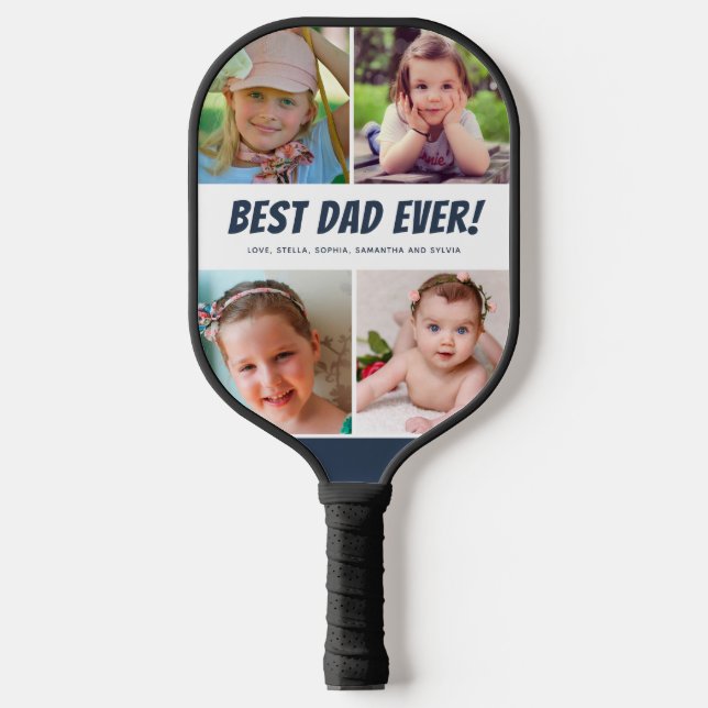 Bester Vater je vier Fotos Navy Blue Pickleball Schläger (Vorderseite)