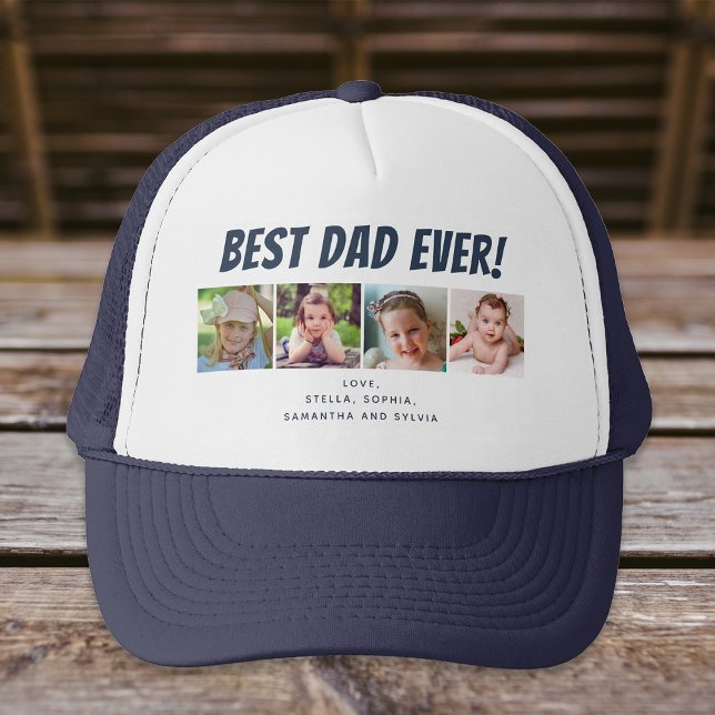 Bester Vater je vier Fotos Navy Blue Truckerkappe (Von Creator hochgeladen)