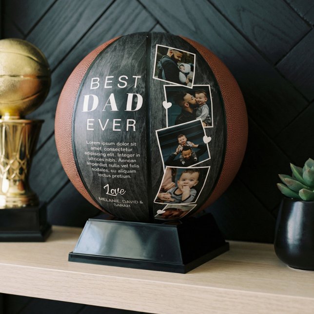 Bester Vater je Waldkornvätertag Fotomaterial Coll Basketball (Best Dad Ever Woodgrain Fathers Day Photo Collage Basketball)