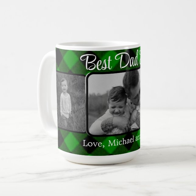 Bester Vater je Weihnachten Klassik Grün Kariert Kaffeetasse (Vorderseite Links)