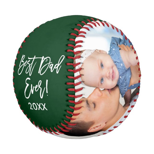 Bester Vater jedes Jahr 2 Foto Pinselschrift grün Baseball (Schrägansicht)