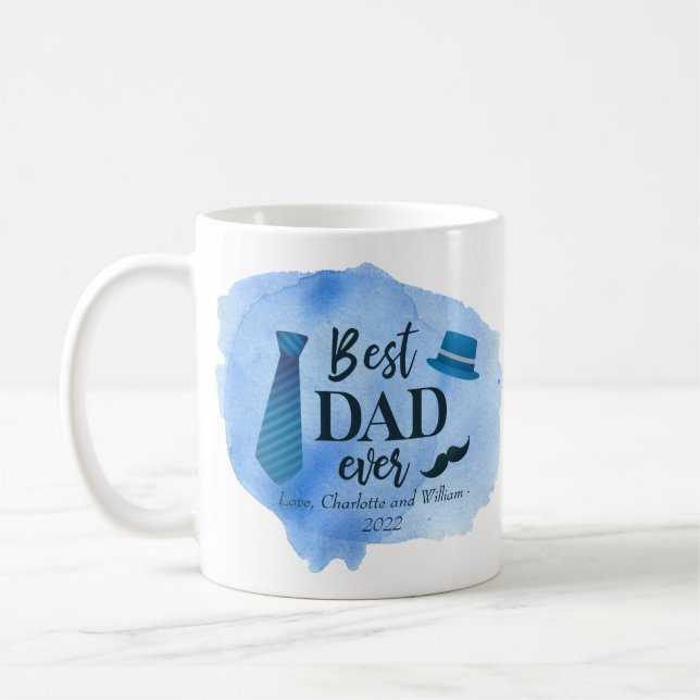 Bester VATER jemals Blue Watercolor Krawatte Hat V Kaffeetasse (Links)