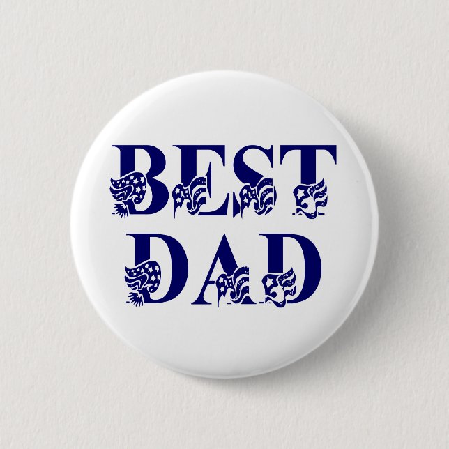 Bester Vater mit Flags Blue Text Button (Vorderseite)