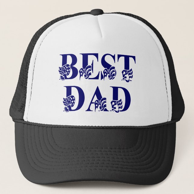 Bester Vater mit Flags Blue Text Truckerkappe (Vorderseite)