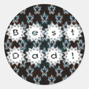 Bester Vater mit Neon Stars Runder Aufkleber
